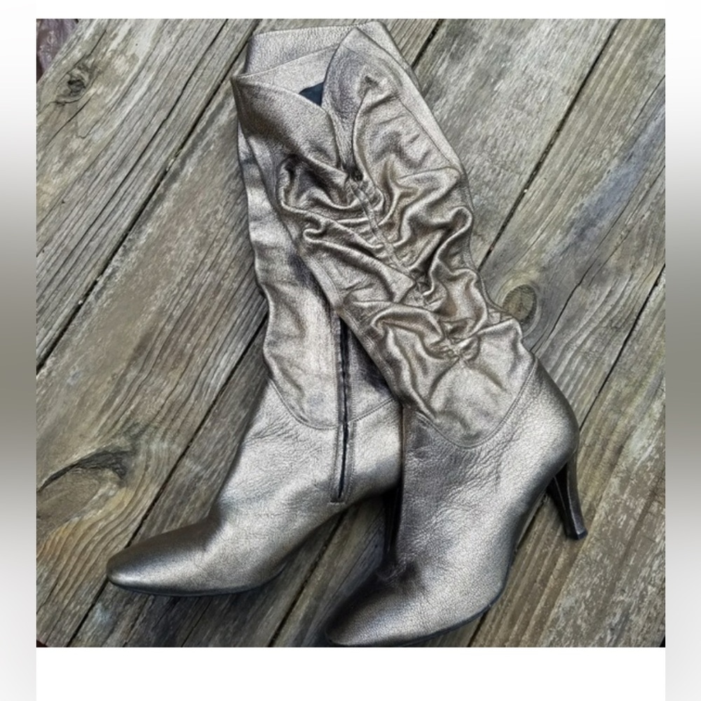Nancy Geist Italian silver leather knee boots euro 40 10 cosmic cowgirl slouchy
